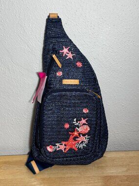 Vera Bradley Sling Backpack in Straw Navy Blue Sea Life NWT